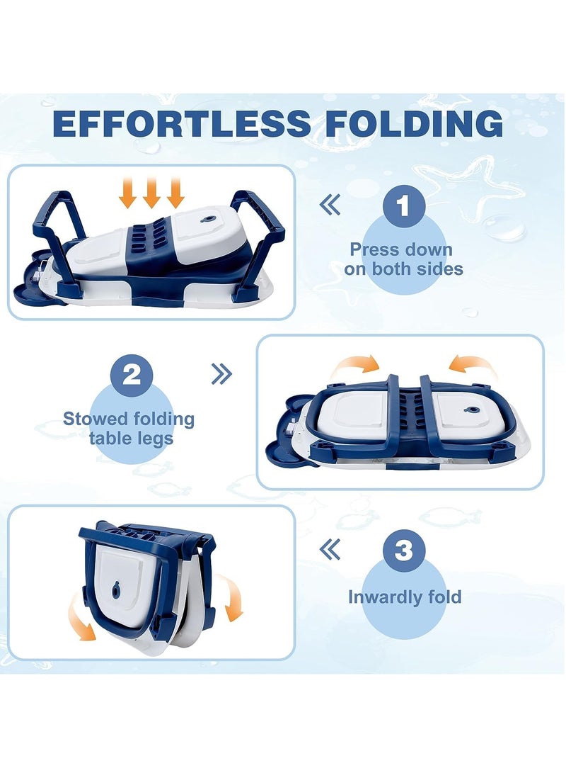 حوض استحمام للأطفال قابل للطي مع وسادة ناعمة وميزان حرارة محمول للسفر حوض استحمام للأطفال مع فتحة تصريف حوض استحمام للرضع قابل للطي ولا ينزلق حوض استحمام متين للأطفال حديثي الولادة حتى 36 شهرًا باللون - Image 3