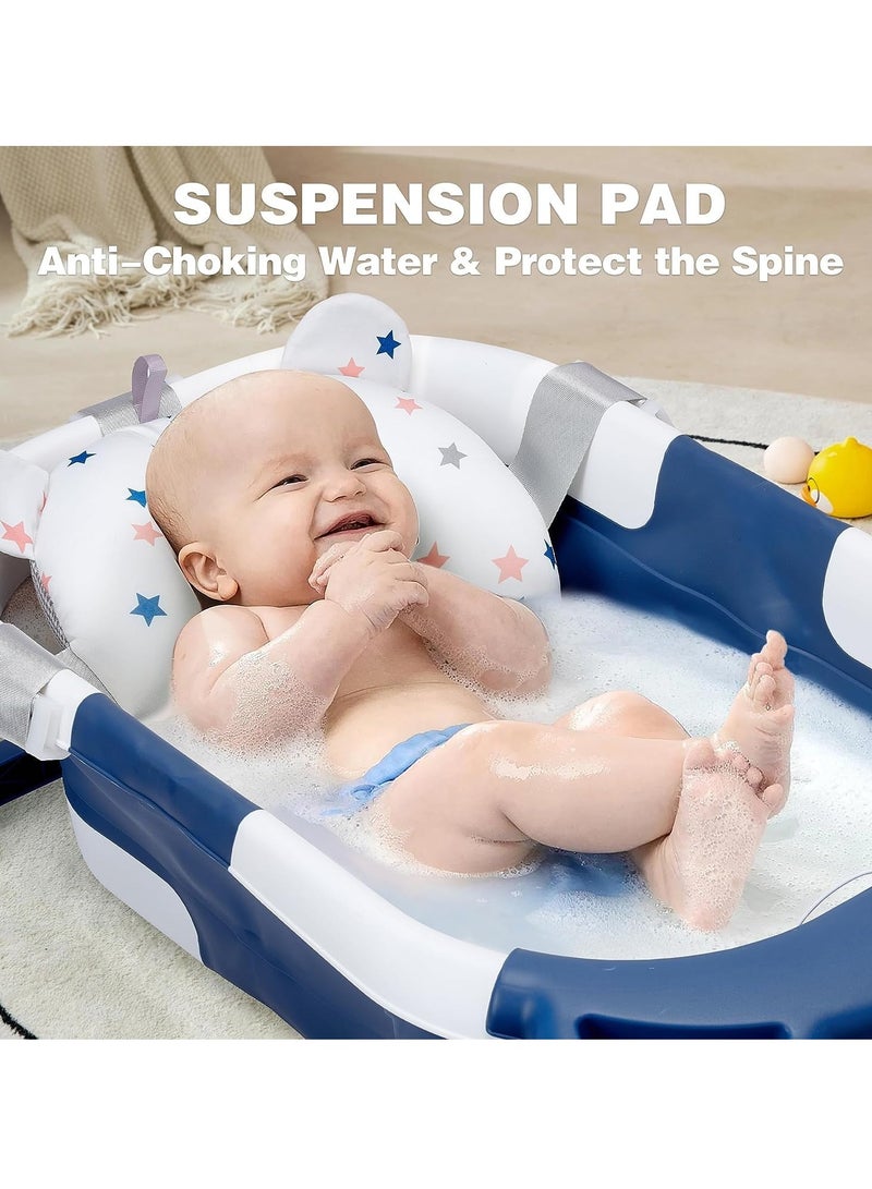 حوض استحمام للأطفال قابل للطي مع وسادة ناعمة وميزان حرارة محمول للسفر حوض استحمام للأطفال مع فتحة تصريف حوض استحمام للرضع قابل للطي ولا ينزلق حوض استحمام متين للأطفال حديثي الولادة حتى 36 شهرًا باللون - Image 4