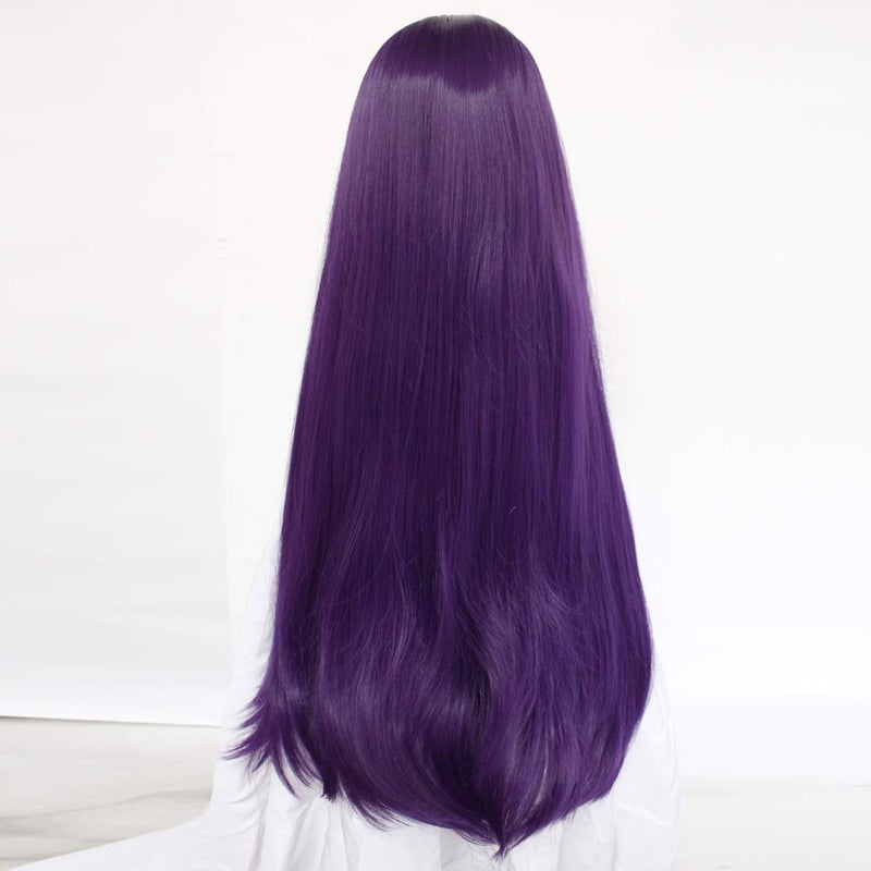 ANOGOL Hair Cap+32Inch/80cm Long Purple Wig with Bangs for Women Anime Cosplay, Peluca Morada Larga Para Mujer Straight Women Wig for Halloween Costumes Cosplay Party - Image 4