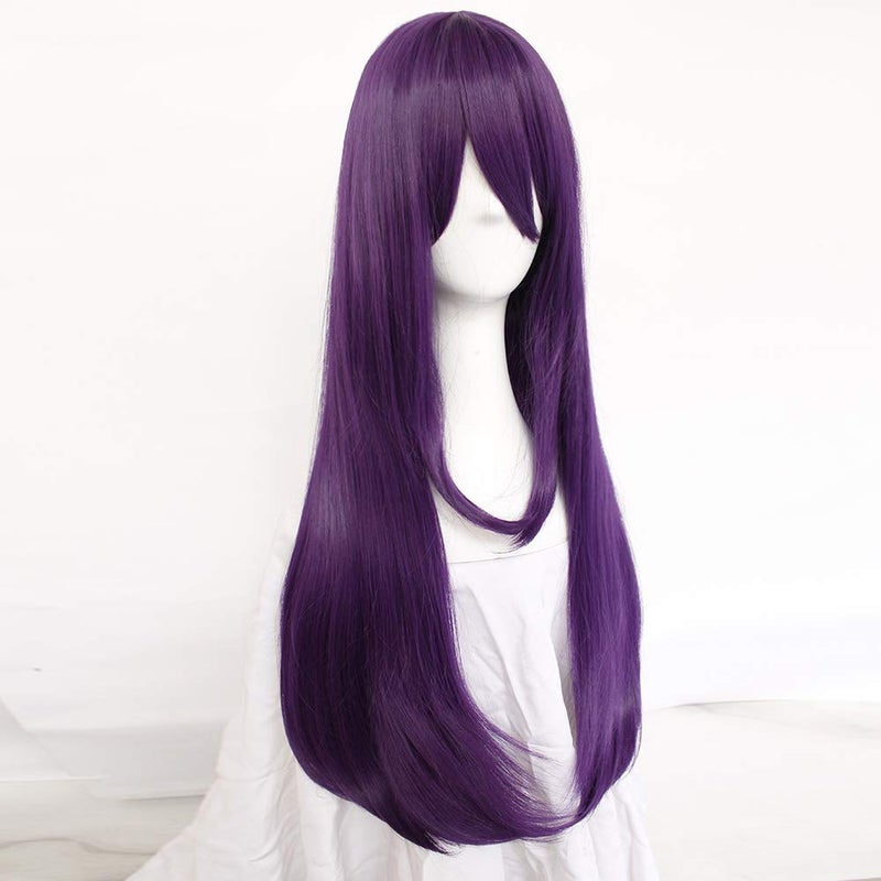 ANOGOL Hair Cap+32Inch/80cm Long Purple Wig with Bangs for Women Anime Cosplay, Peluca Morada Larga Para Mujer Straight Women Wig for Halloween Costumes Cosplay Party - Image 3