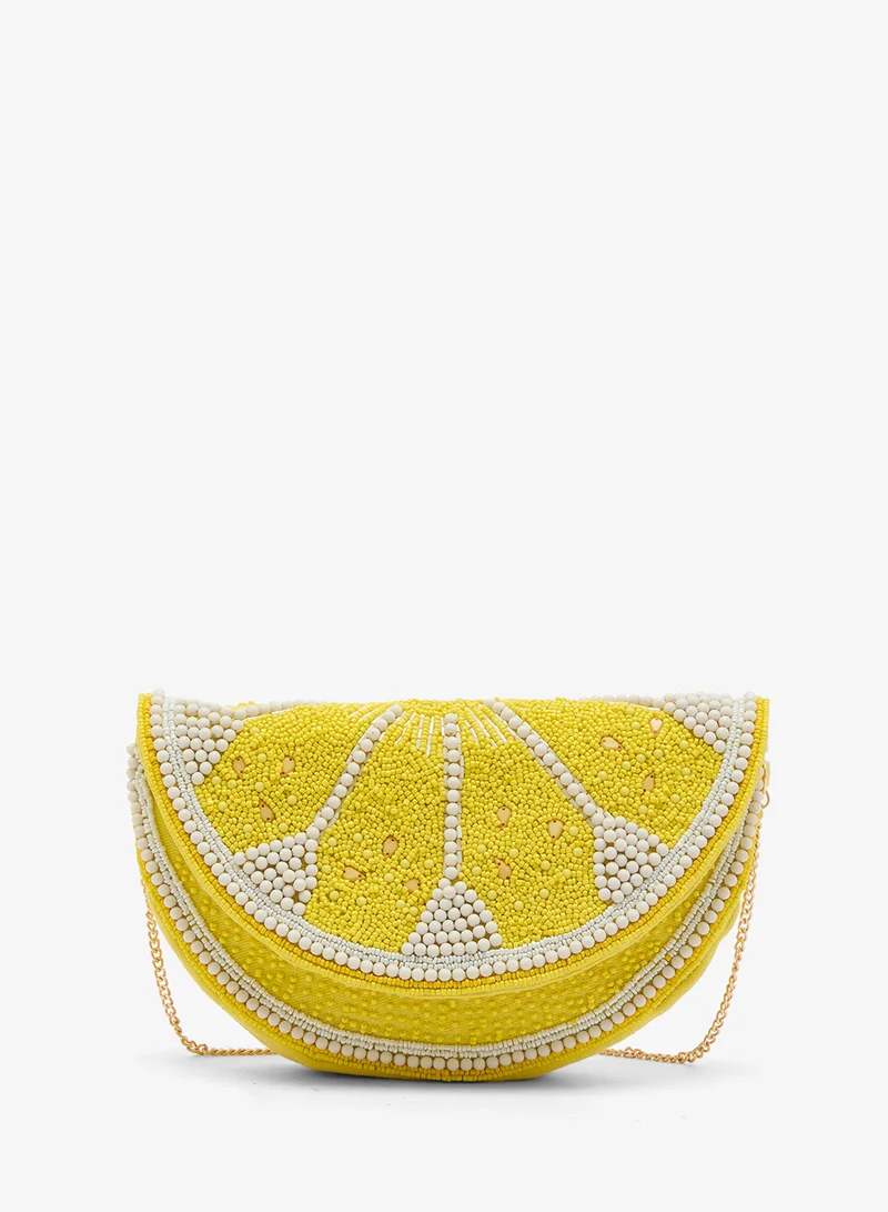 Embroidered Beaded Lemon Clutch