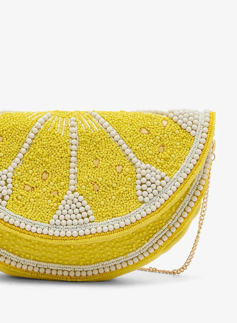 Ginger Boutique Yellow Embroidered Beaded Lemon Clutch for Women | Best Price UAE