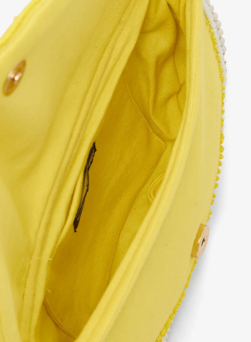 Ginger Boutique Yellow Embroidered Beaded Lemon Clutch for Women | Best Price UAE
