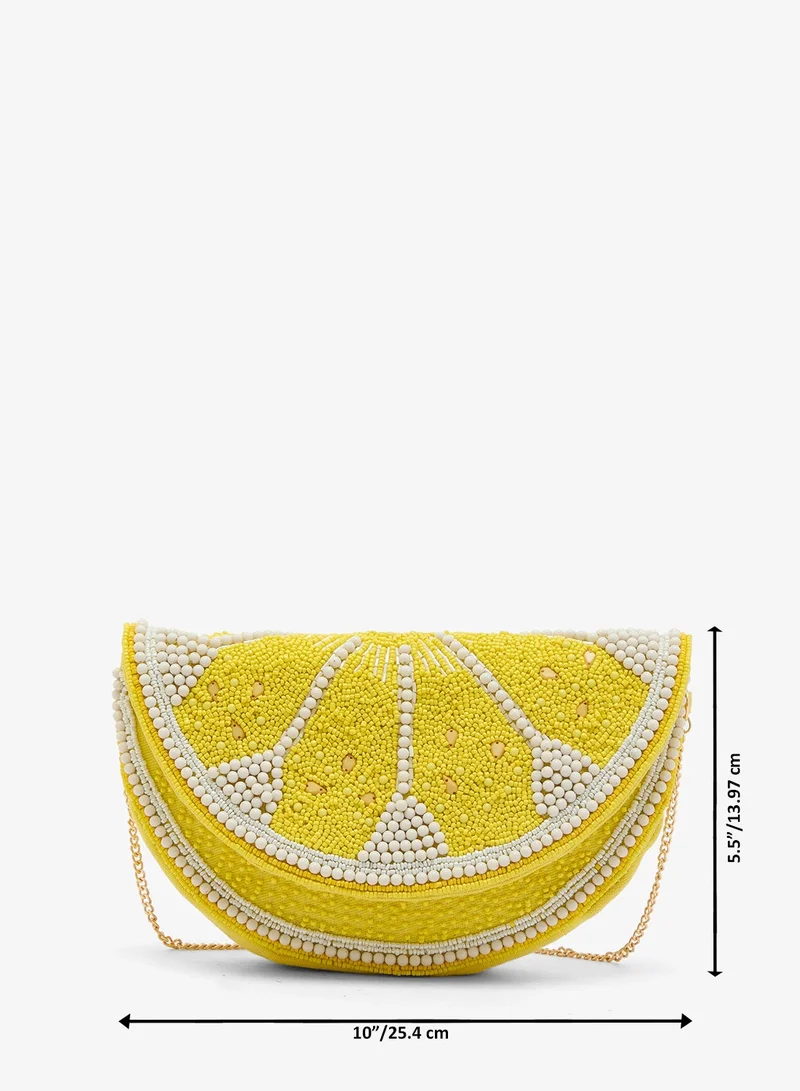 Ginger Boutique Yellow Embroidered Beaded Lemon Clutch for Women | Best Price UAE