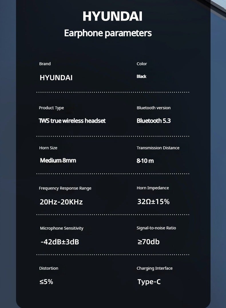 HYUNDAI T04 Creative Screen Display True Wireless TWS Bluetooth Sports Earphones Digital Display With 1200mAh Powerbank Case - Black