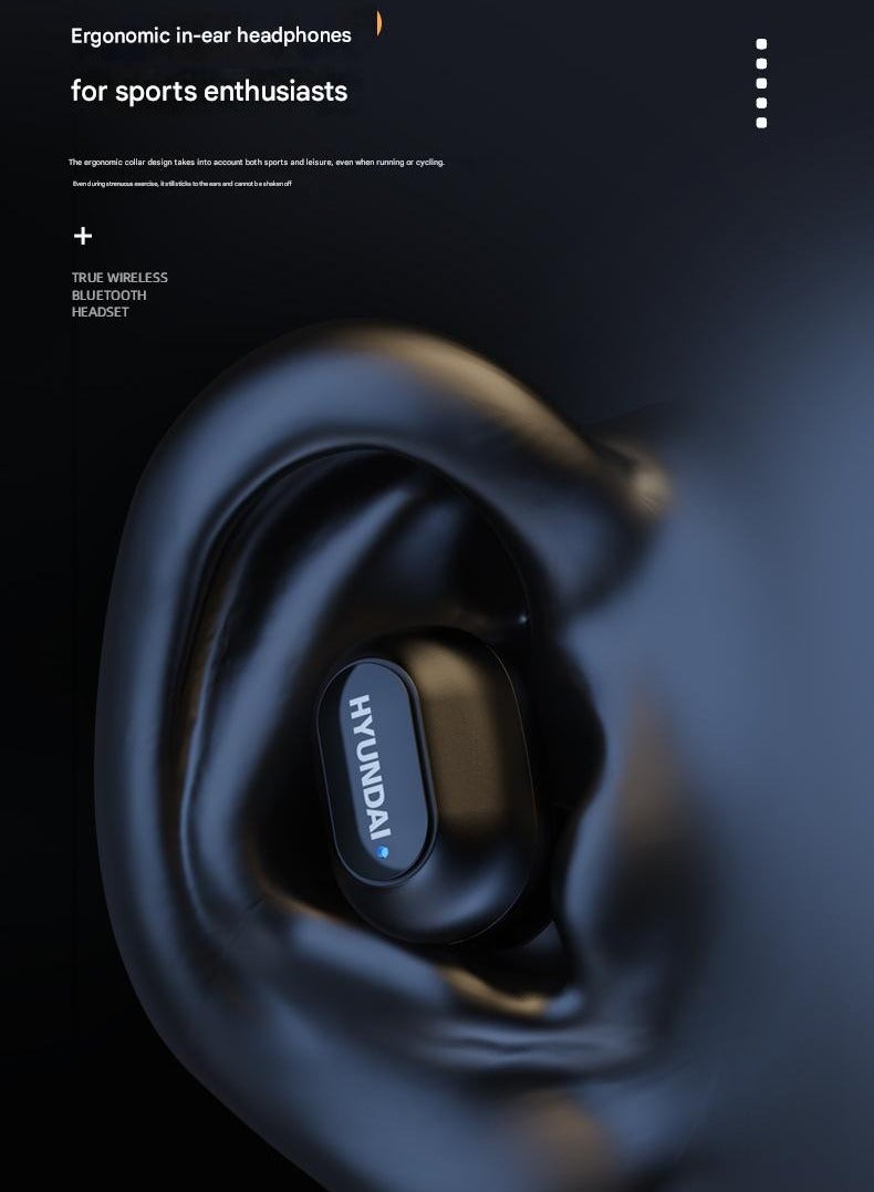 HYUNDAI T04 Creative Screen Display True Wireless TWS Bluetooth Sports Earphones Digital Display With 1200mAh Powerbank Case - Black