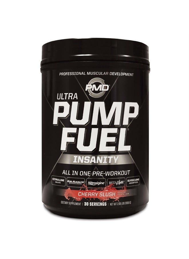 PMD - Sports Ultra Pump Fuel Insanity - Pre Workout Drink Mix for Energy, Strength, Endurance, Recovery - Complex Carbohydrates and Amino Energy - Cherry Slush (30 Servings) - Image 1