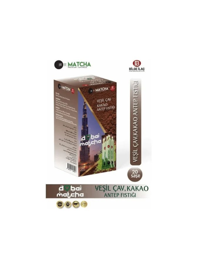 Premium Japanese Dubai Matcha with Green Tea, Kakao and Antep Pistachio - 20 Sachets