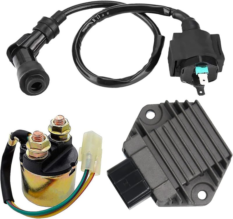 KAKO Voltage Regulator Rectifier, Starter Solenoid Relay and Ignition Coil Set for Honda TRX350 and TRX450 Models (3 Pieces) - Image 1