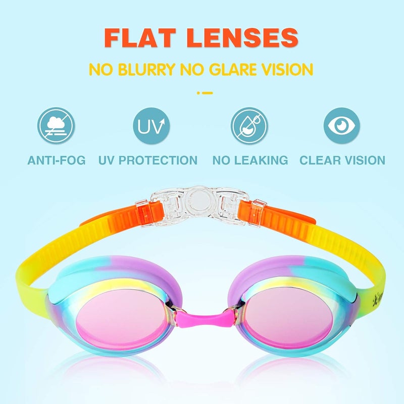 Keary Kids Swim Goggles for Toddler Kids Youth(3-12),Anti-Fog Waterproof Anti-UV Clear Vision Water Pool Goggles - Image 2