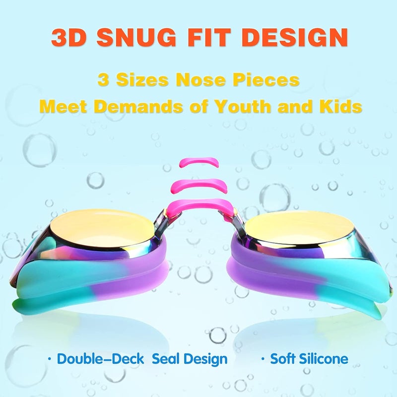 Keary Kids Swim Goggles for Toddler Kids Youth(3-12),Anti-Fog Waterproof Anti-UV Clear Vision Water Pool Goggles - Image 3