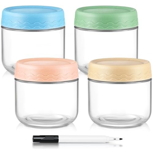 DRKIO 10 Oz Overnight Oats Containers with Lids - 4 Pack Glass Storage Jars with Airtight Lids Wide Mouth Mason Food Jars Great for Meal Prep Salad Chia Pudding Snacks Yogurt Sugar Spice Cereal - Image 1