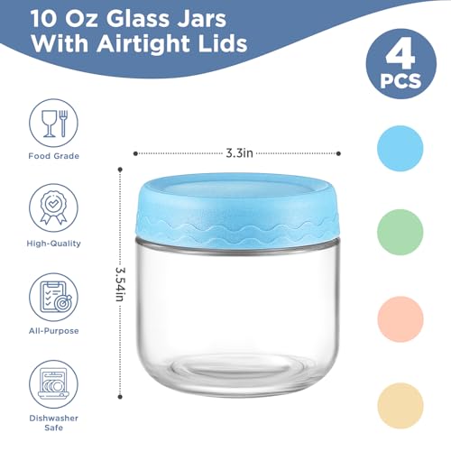 DRKIO 10 Oz Overnight Oats Containers with Lids - 4 Pack Glass Storage Jars with Airtight Lids Wide Mouth Mason Food Jars Great for Meal Prep Salad Chia Pudding Snacks Yogurt Sugar Spice Cereal - Image 2