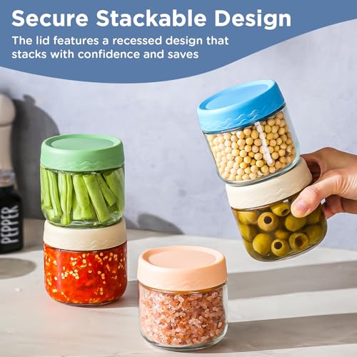 DRKIO 10 Oz Overnight Oats Containers with Lids - 4 Pack Glass Storage Jars with Airtight Lids Wide Mouth Mason Food Jars Great for Meal Prep Salad Chia Pudding Snacks Yogurt Sugar Spice Cereal - Image 4