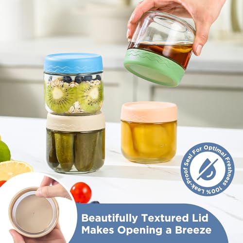 DRKIO 10 Oz Overnight Oats Containers with Lids - 4 Pack Glass Storage Jars with Airtight Lids Wide Mouth Mason Food Jars Great for Meal Prep Salad Chia Pudding Snacks Yogurt Sugar Spice Cereal - Image 3
