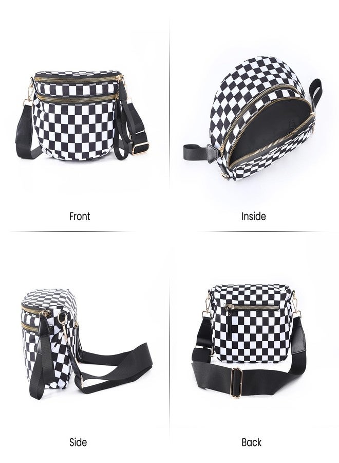 kuifang Checkered Crossbody Bags Bum Bag for Women Large Sling Bag Purse with Adjustable Strap, Black Checkered, Large, Crossbody Handbags-black - Image 4