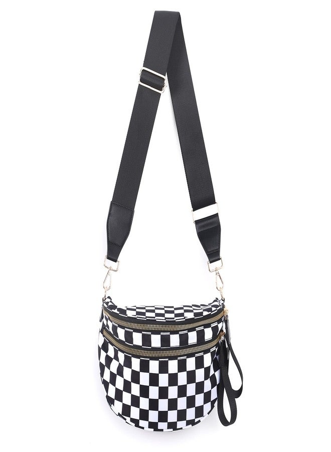 kuifang Checkered Crossbody Bags Bum Bag for Women Large Sling Bag Purse with Adjustable Strap, Black Checkered, Large, Crossbody Handbags-black - Image 1