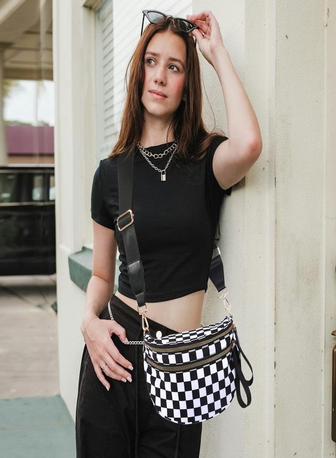 kuifang Checkered Crossbody Bags Bum Bag for Women Large Sling Bag Purse with Adjustable Strap, Black Checkered, Large, Crossbody Handbags-black - Image 2