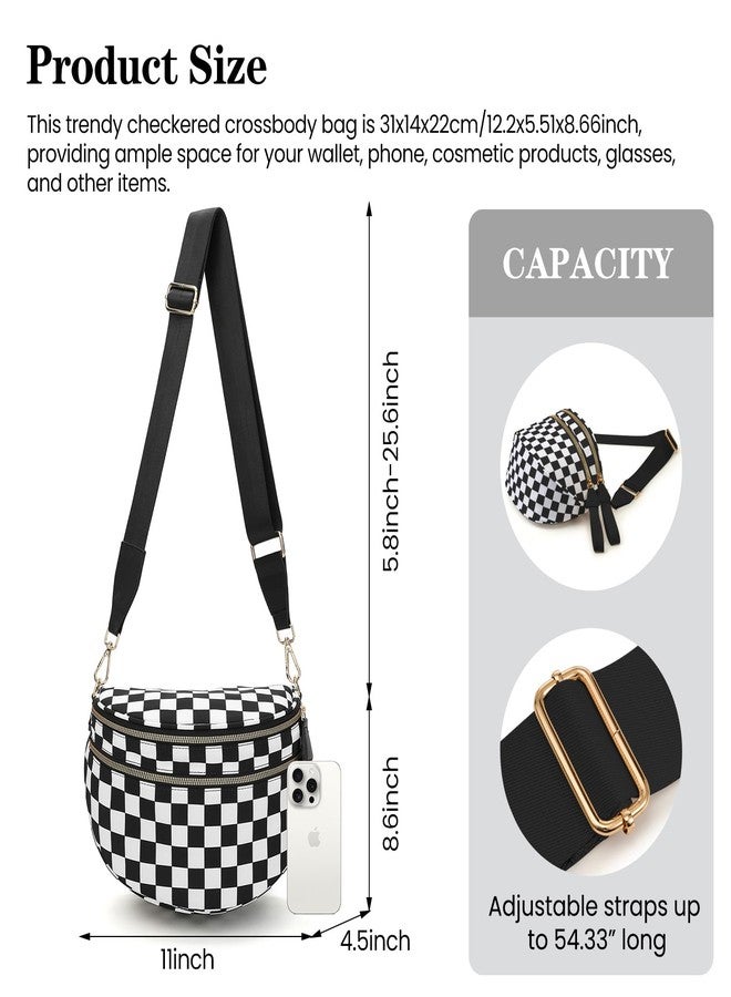 kuifang Checkered Crossbody Bags Bum Bag for Women Large Sling Bag Purse with Adjustable Strap, Black Checkered, Large, Crossbody Handbags-black - Image 5
