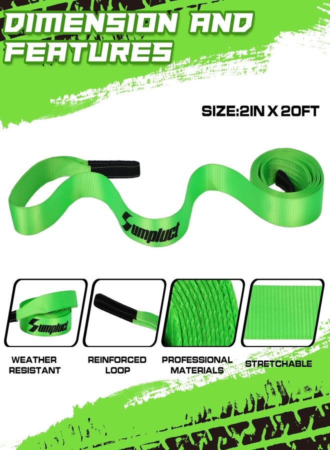 sumpluct Recovery Tow Strap 2in X 20ft Heavy Duty 20,000 lbs Break Strength, Use for Emergency Towing Rope, Tree Saver, Winch Extension, Triple Reinforced Loops, Protective Sleeves,Car Accessories Green - Image 2