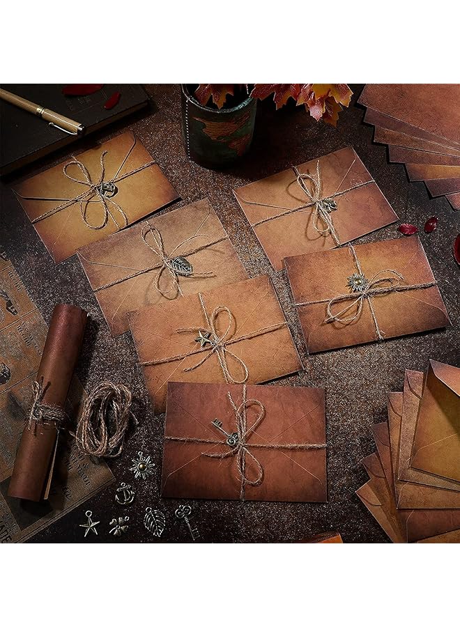 إيروريكس ورق قرطاسية عتيق ومظاريف على الطراز القديم، ورق كتابة A5، مظاريف على الطراز القديم مع دلايات وحبل للمهرجانات والعطلات وحفلات الزفاف وأعياد الميلاد، مجموعة من 5 قطع - Image 2