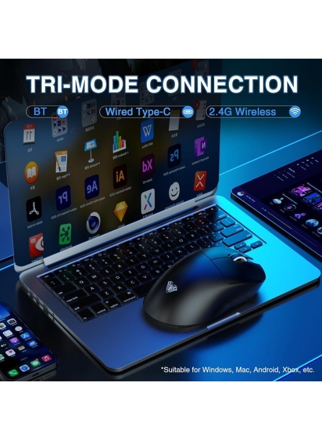 AULA ماوس الألعاب اللاسلكي SC900 Pro ثلاثي الوضع – 62 جرام خفيف الوزن، مستشعر PAW3395 بدقة 26,000 DPI، معدل استقصاء مزدوج 8000 هرتز، وضع 2.4 جيجاهرتز / BT5.0 / USB-C – قابل لإعادة الشحن للكمبيوتر الشخصي / ماك / لينوكس - Image 2