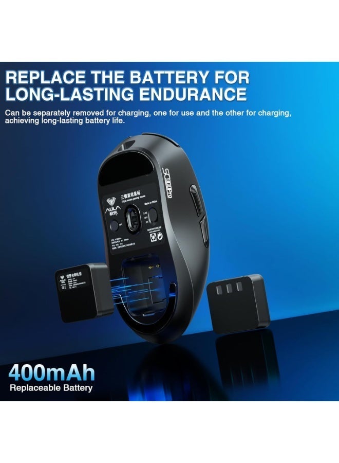 AULA ماوس الألعاب اللاسلكي SC900 Pro ثلاثي الوضع – 62 جرام خفيف الوزن، مستشعر PAW3395 بدقة 26,000 DPI، معدل استقصاء مزدوج 8000 هرتز، وضع 2.4 جيجاهرتز / BT5.0 / USB-C – قابل لإعادة الشحن للكمبيوتر الشخصي / ماك / لينوكس - Image 5