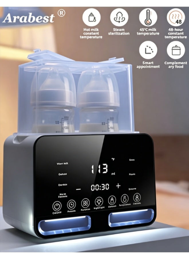 Arabest 8 In 1 Baby Bottle Warmer & Sterilizer & Electric Baby Food Makerr & Milk Heater Defrost with Timer, Accurate Temperature Control, LCD Display, Night Light, Sterilizing, For Double Bottles Milk Warmer - Image 1