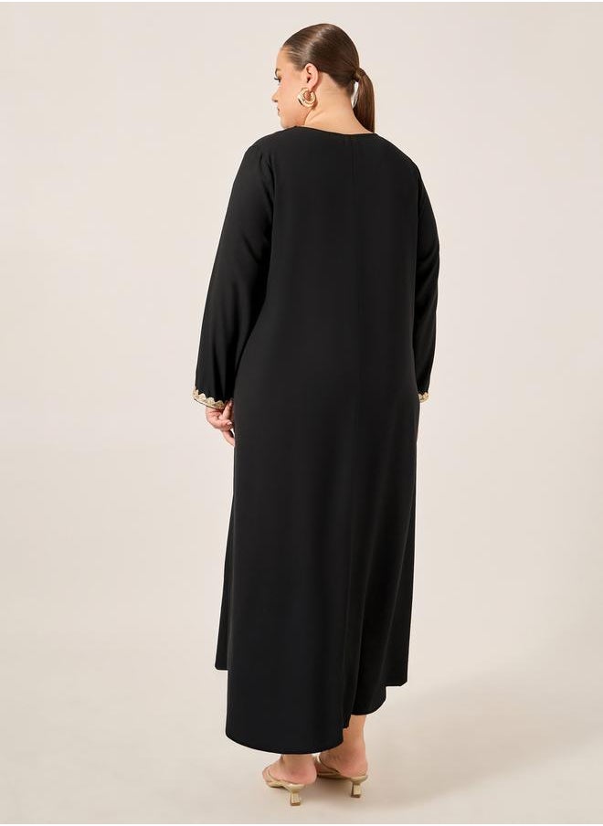 Styli - Plus Size Lace Detail V Neck Flared Hem Jalabiya - Image 1