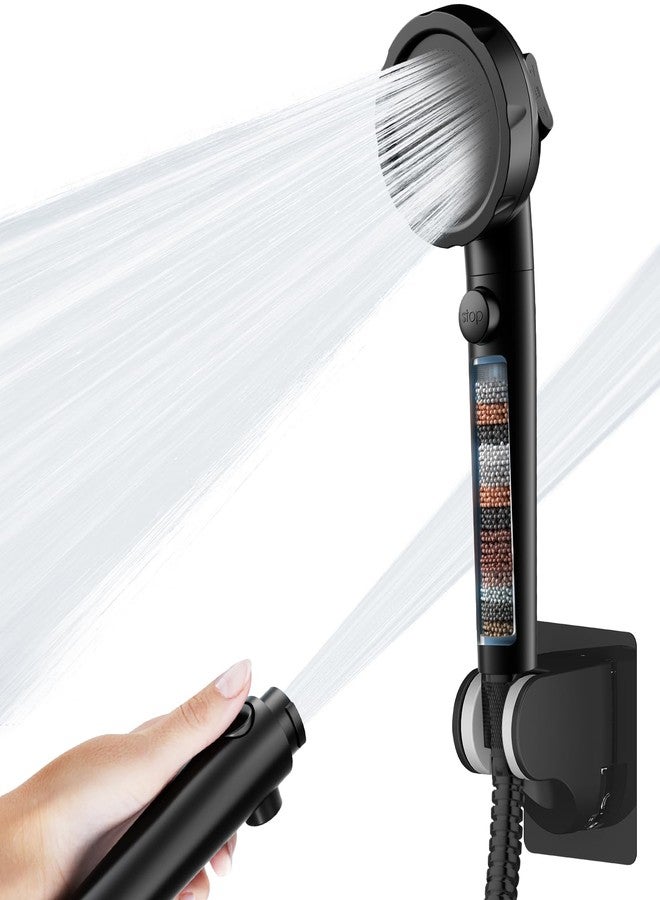 HANLIAN On/Off Pause Camper Shower Head with Filters, Detachable Shower Head with filtrate, High Pressure RV Showerhead with Hose and Self-adhesive Bracket, Shower Envy Filtered Showerhead (Black) - Image 1