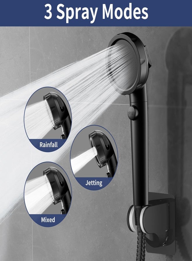 HANLIAN On/Off Pause Camper Shower Head with Filters, Detachable Shower Head with filtrate, High Pressure RV Showerhead with Hose and Self-adhesive Bracket, Shower Envy Filtered Showerhead (Black) - Image 4