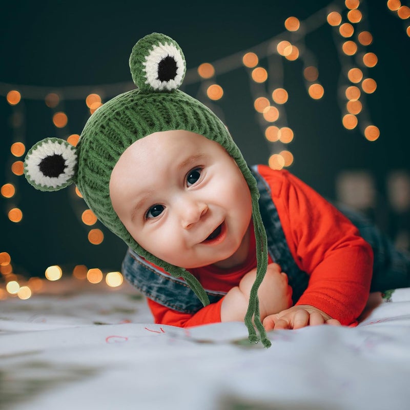Knitted Hat Thickened Warm Plush Cap Green Winter Beanie for Infants 43-48cm Cozy Knit Hat for Cold Weather - Image 5