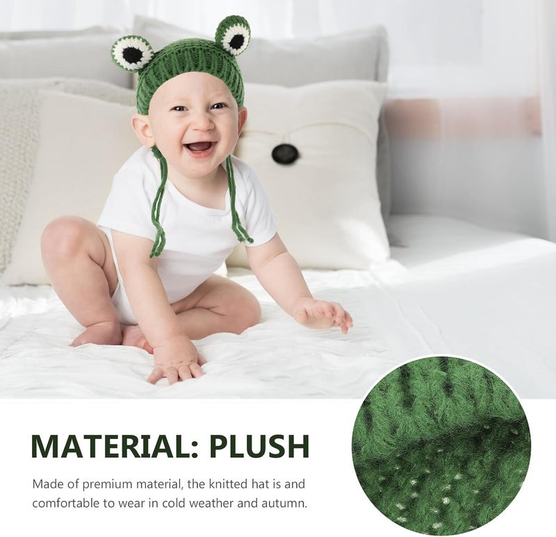 Knitted Hat Thickened Warm Plush Cap Green Winter Beanie for Infants 43-48cm Cozy Knit Hat for Cold Weather - Image 3