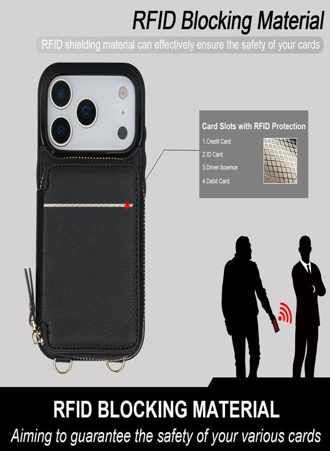 Bocasal Crossbody Wallet Case for iPhone 17 Pro, RFID Blocking Leather Purse Case with Card Holder, Protective Handbag Flip Cover with Zipper Wrist Strap Lanyard for Women 5G 6.3 Inch (Black) - Image 4