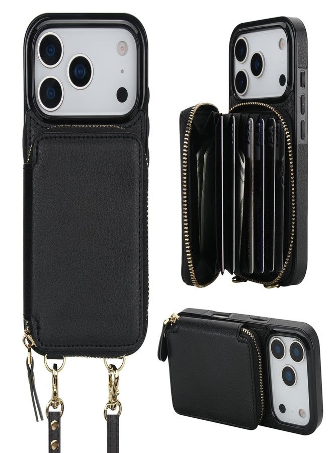 Bocasal Crossbody Wallet Case for iPhone 17 Pro, RFID Blocking Leather Purse Case with Card Holder, Protective Handbag Flip Cover with Zipper Wrist Strap Lanyard for Women 5G 6.3 Inch (Black) - Image 1