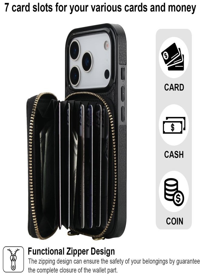 Bocasal Crossbody Wallet Case for iPhone 17 Pro, RFID Blocking Leather Purse Case with Card Holder, Protective Handbag Flip Cover with Zipper Wrist Strap Lanyard for Women 5G 6.3 Inch (Black) - Image 3