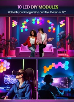 Festive Gallery Hexagon LED Lights, 10 Pack RGB Led Hexagon Wall Lights Panels, Hexagon Smart Wall Lights with Music Synchronization Function, Hexagon Gaming Lights with App & Remote Control, for Gaming Room Decor  - Image 5