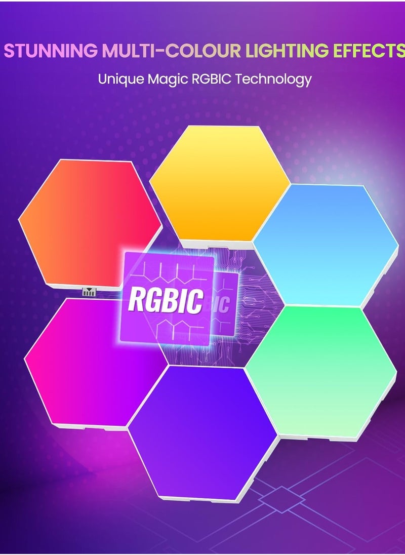 Festive Gallery - Hexagon LED Lights, 10 Pack RGB Led Hexagon Wall Lights Panels, Hexagon Smart Wall Lights with Music Synchronization Function, Hexagon Gaming Lights with App & Remote Control, for Gaming Room Decor - Image 1