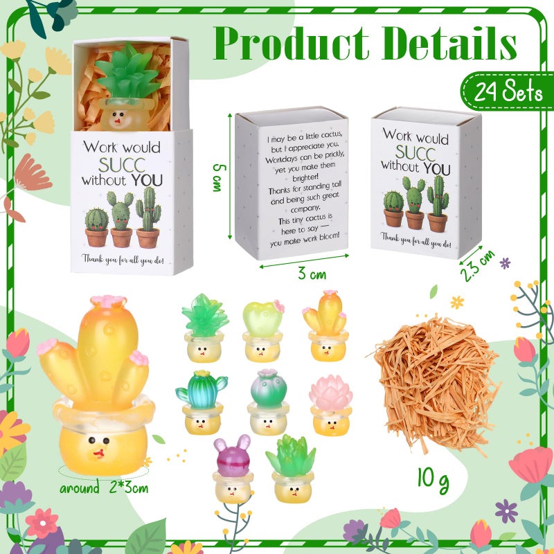 Jenaai 24 Sets Emotional Appreciation Gifts Bulk Mini Resin Cactus Cacti Work Would SUCC Without You Boxes Glow in The Dark Succulent Figurines for Graduation Coworkers Gift Employee Team Favors - Image 2