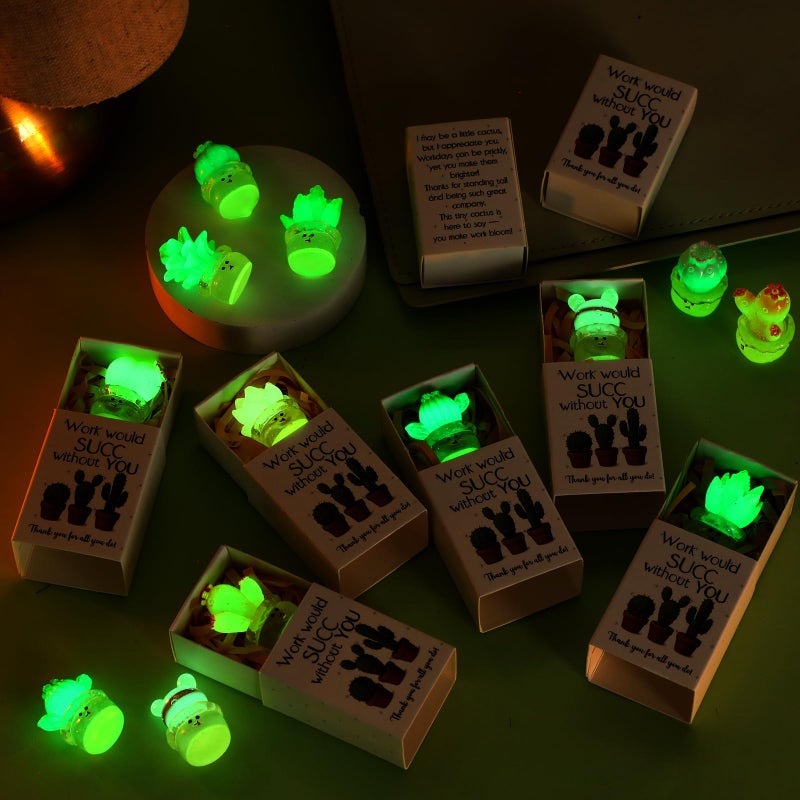 Jenaai 24 Sets Emotional Appreciation Gifts Bulk Mini Resin Cactus Cacti Work Would SUCC Without You Boxes Glow in The Dark Succulent Figurines for Graduation Coworkers Gift Employee Team Favors - Image 4