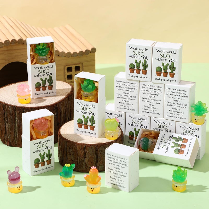 Jenaai 24 Sets Emotional Appreciation Gifts Bulk Mini Resin Cactus Cacti Work Would SUCC Without You Boxes Glow in The Dark Succulent Figurines for Graduation Coworkers Gift Employee Team Favors - Image 5