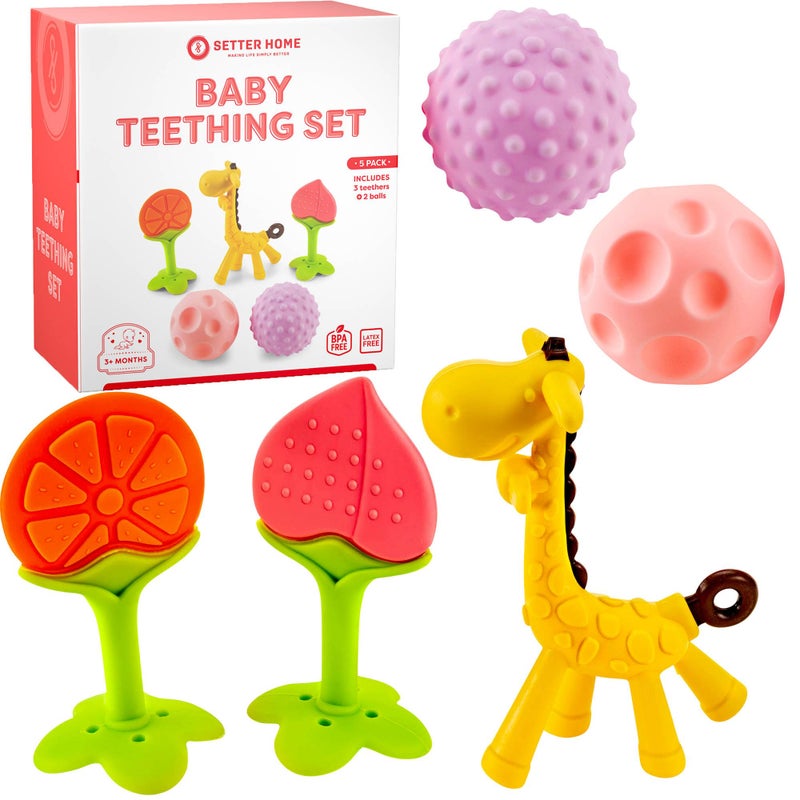 SETTER HOME Silicone Teething Toys - Sensory Balls for Babies 0-6 Months - 6-12 Months -Soft Teethers for Baby Soothing and Calming Sensory Teether Toys 5 Pack - Image 4
