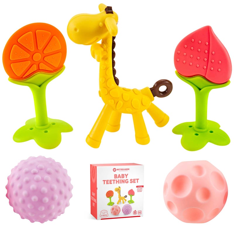 SETTER HOME Silicone Teething Toys - Sensory Balls for Babies 0-6 Months - 6-12 Months -Soft Teethers for Baby Soothing and Calming Sensory Teether Toys 5 Pack - Image 1