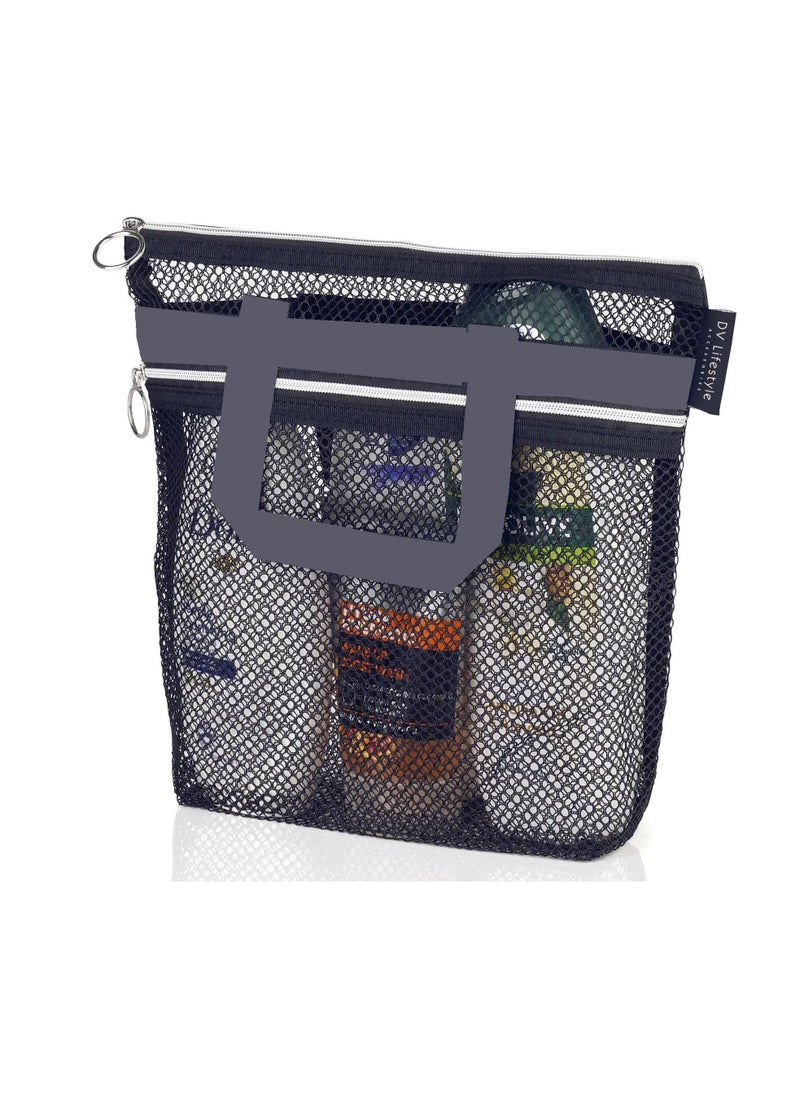 Mesh Shower Caddy Portable 26*25cm Shower Bag with Zipper & 2 Pockets. Shower Tote Ideal for Gym, Travel, Camp, Beach, for Sunscreen, Dorm & College Essentials (Black) - pzsku/Z74F948BB22A9DA00FB9CZ/45/_/1723519163/6b619af9-c56b-413a-9846-bcc4d012d276