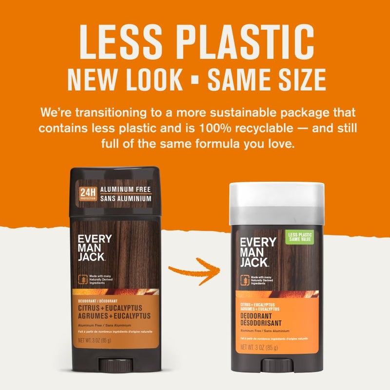 Every Man Jack Citrus + Eucalyptus Menâ€™s Deodorant - Stay Fresh with Aluminum Free Deodorant For all Skin Types - Odor Crushing, Long Lasting, with Naturally Derived Ingredients - 3oz (2 Pack) - Image 2
