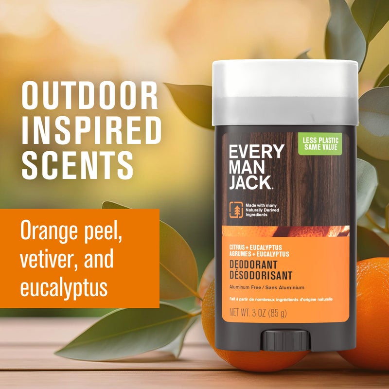 Every Man Jack Citrus + Eucalyptus Menâ€™s Deodorant - Stay Fresh with Aluminum Free Deodorant For all Skin Types - Odor Crushing, Long Lasting, with Naturally Derived Ingredients - 3oz (2 Pack) - Image 4