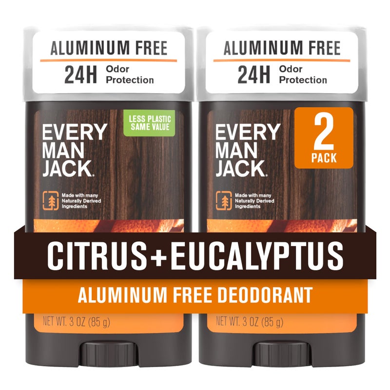 Every Man Jack Citrus + Eucalyptus Menâ€™s Deodorant - Stay Fresh with Aluminum Free Deodorant For all Skin Types - Odor Crushing, Long Lasting, with Naturally Derived Ingredients - 3oz (2 Pack) - Image 1
