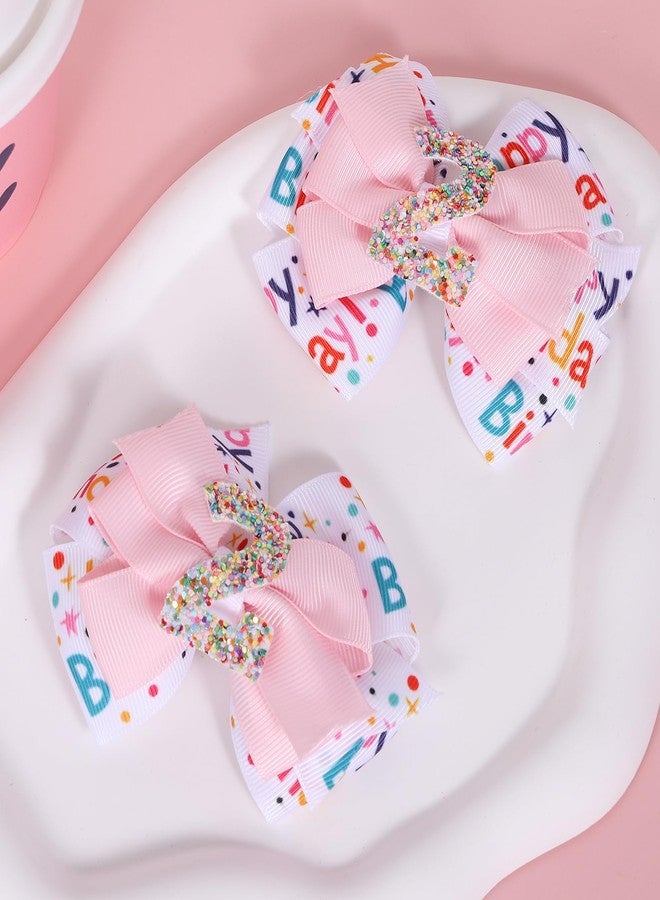 ميروكش ربطة شعر "عيد ميلاد سعيد" للبنات، مشابك شعر وردية لامعة مقاس 3.5 بوصة، دبابيس شعر على شكل فيونكة، مناسبة للمراهقات والأطفال الصغار، هدية مثالية لحفلات عيد الميلاد الثاني بنكهة الآيس كريم - Image 2