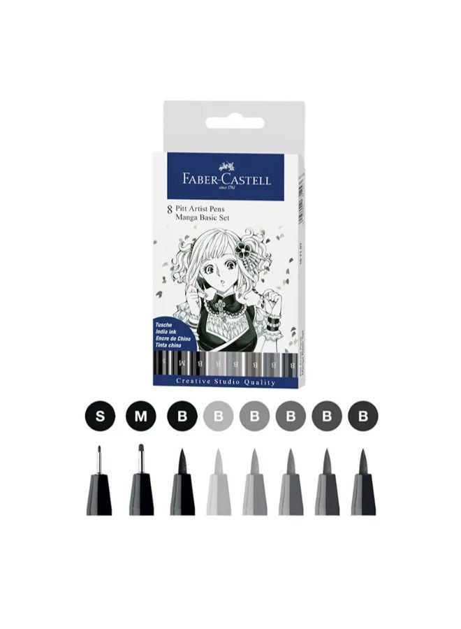 FABER-CASTELL Set Of 8 Pitt Artist Pen Manga Basic Set 