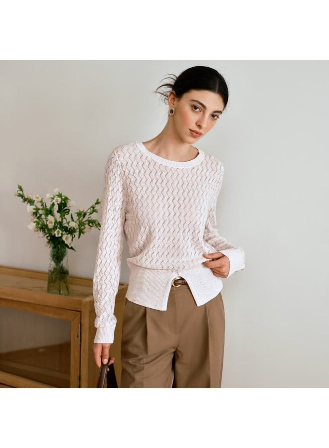 Olrain Eurielle Lazy French Style Hollow Knit Pullover Sweater Women's Autumn New Light Pink XL - Image 1